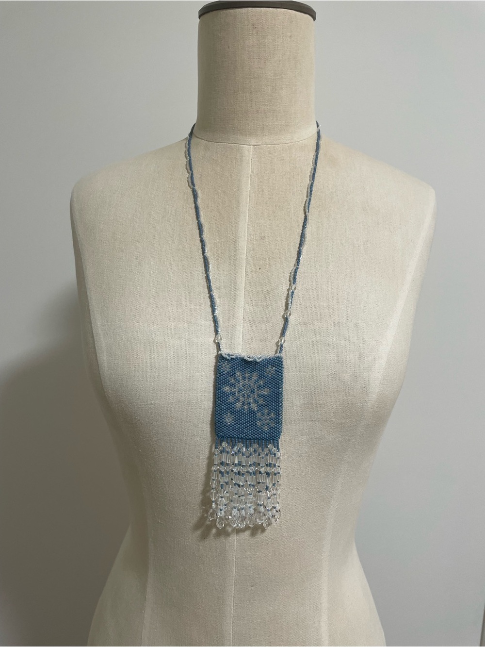Handmade Blue Beaded Snowflake Amulet Bag